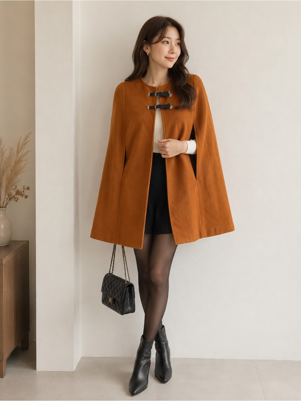 JEYKAY Camel Cape Coat Jacket for Women Size S